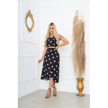 Imagem de CONJUNTO Saia Envelope Midi Longa Transpassada + Cropped Modinha POÁ P