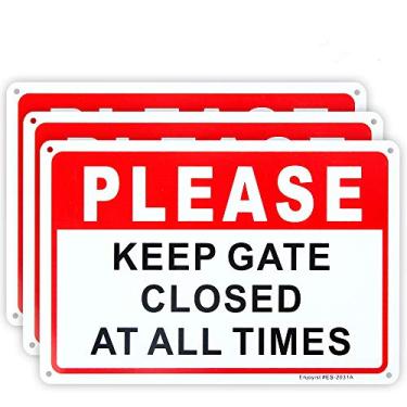 Imagem de Enjoyist Pacote com 3 placas Please Keep Gate Closed at All Times 25,4 cm x 17,78 cm 0,10 cm Placa de alumínio livre de ferrugem - Proteção UV e à prova de intempéries