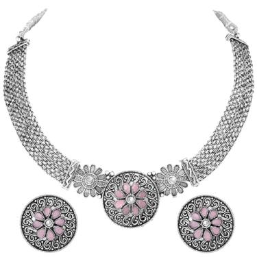 Imagem de Aheli Brincos de gargantilha cravejados de pedra sintética preta banhada a prata conjunto de joias étnicas presente para mulheres, Onesize, Cobre, Pedra sintética