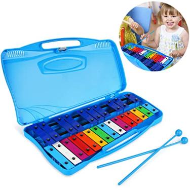 Imagem de Tkocisa Xilofone 25 Notas Glockenspiel Xilofone Profissional para Iniciantes, Ensino de Música Infantil, Presente de Instrumento de Percussão Afinado Glockenspiel Cromático Azul