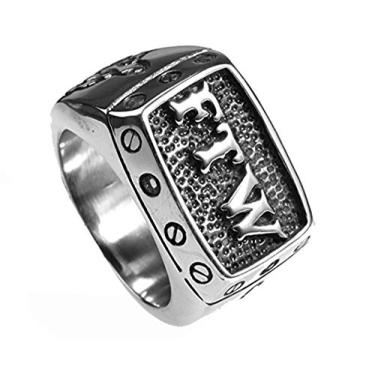 Imagem de HIJONES Anel de motociclista de aço inoxidável FTW com letras masculinas, Zircônia, aço inoxidável, prata