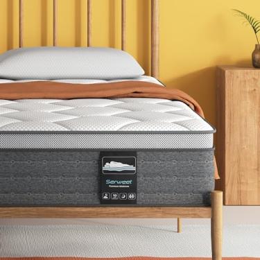 Imagem de Serweet Colchão Queen híbrido de espuma viscoelástica de 30,5 cm - molas internas de bolso de 5 zonas para isolamento de movimento - bobinas mais pesadas para suporte durável - sem fibra de vidro