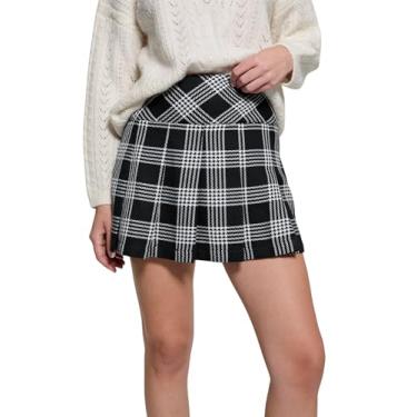 Imagem de GUESS Saia xadrez plissada Reeva feminina, Preto Jet Multi, GG