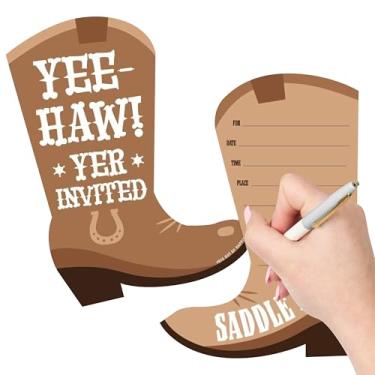 Imagem de Big Dot of Happiness Western Hoedown – Convites de preenchimento em forma – Cartas de convites de festa cowboy do Velho Oeste com envelopes – Conjunto de 12