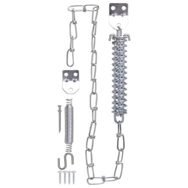 Imagem de Rocky Mountain Goods Kit de corrente de batente de porta com mola de retenção de porta de aço de 39,4 cm - Acabamento em zinco - Portas de madeira e metal - Corrente de segurança ajustável - Batente