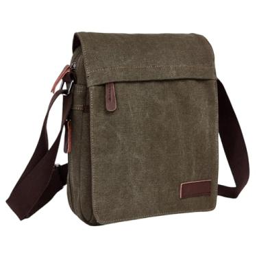 Imagem de Bolsa tiracolo masculina pequena de lona retrô e bolsa de ombro, Verde militar, One Size