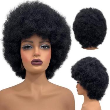 Imagem de Peruca black power cacheada crespa volumosa orgânica preta - LIONSWIG