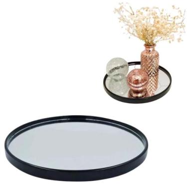 Imagem de Bandeja Espelho Redondo Decoração 20cm Luxo Parede ou Mesa - Fx, Preto