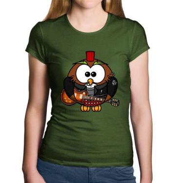 Imagem de Baby Look Algodão Coruja Rock Guitarra - Foca na Moda, Musgo, GG
