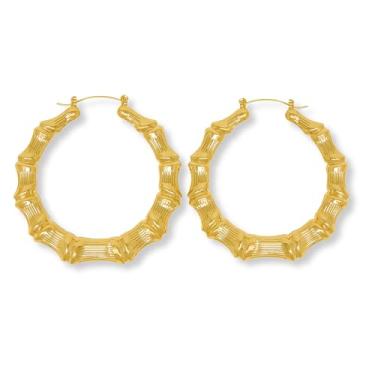 Imagem de Pnk Trend Brincos de argola grandes de bambu redondos banhados a ouro para mulheres, brincos de argola hip hop, 65 mm/2,5 polegadas, caixa de joias de presente elegante incluída, 65 mm, Banhado a