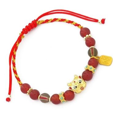 Imagem de Eymi Pulseiras de corda vermelha ajustáveis signo animal do zodíaco chinês 2024 ano novo dragão da sorte pulseira pingente para mulheres, Metal, Sem pedras preciosas