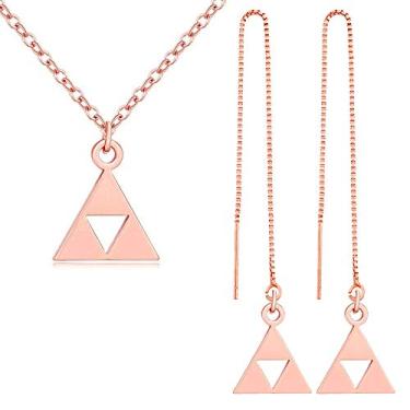 Imagem de SENFAI Brincos triangulares de aço inoxidável com pingente de jogo de ouro 14K, Aço inoxidável, Sem Pedra Preciosa