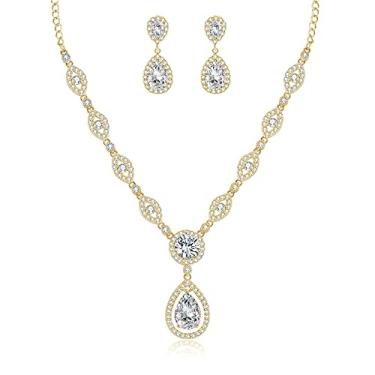 Imagem de GULICX Colar com pingente de brincos de zircônia cúbica AAA com base banhada a prata