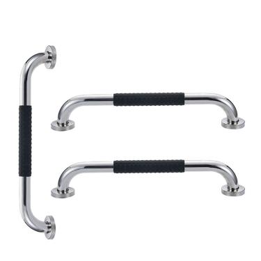 Imagem de Barra de Apoio 30cm Inox Superficie Antiderrapante Kit 3 unidades Banheiro Box Idoso Criança Gestante Cadeirante Acessibilidade