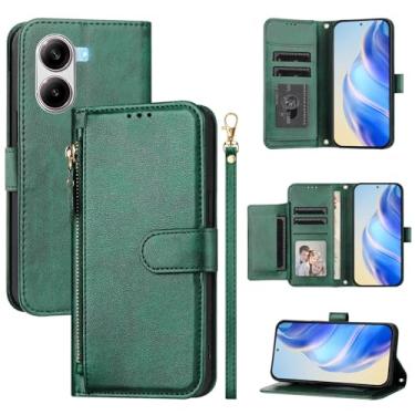 Imagem de Kukoufey Capa para celular compatível com Xiaomi Redmi Turbo 4 5G, compatível com Xiaomi Poco X7 Pro 5G Flip PU couro zíper carteira capa verde