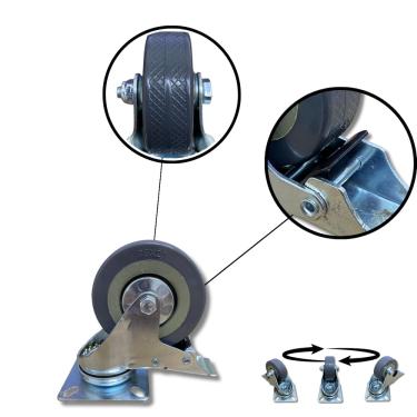 Imagem de Rodízio Rodinha Giratório Placa Base Aço Roda PP Cinza Diâmetro 75mm 3" C/ Trava Freio