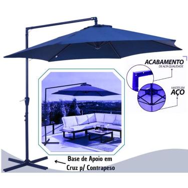 Imagem de Ombrelone Suspenso Jardim, Praia e Piscina, Guarda Sol Cobertura 3M Poliester Bel Veneza Azul com Base & Manivela