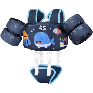 Imagem de Vvinca Colete de natação infantil para crianças de 5,9 a 13,6 kg, meninos, meninas, poças, crianças, jaqueta boia de piscina com alça ajustável na virilha nas mangas no ombro para bebês de 1 2 a 3