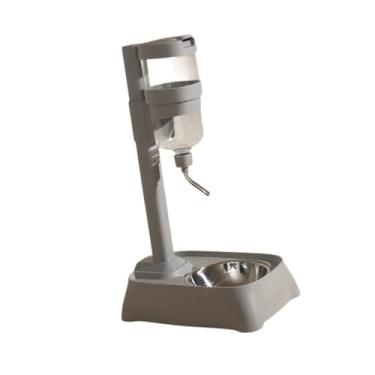 Imagem de IEUDNS Alimentador de animais de estimação e alojamento alimentador automático de altura Ajuste a tigela de cães dispensador de água parada para gatos, Cinza