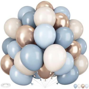 Imagem de Balões HILAVO Azul Poeira e Dourado - 60 Peças de 30cm para Decoração 