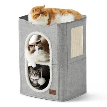 Imagem de Casa para Gatos Bedsure de 2 Níveis com Arranhador Cinza
