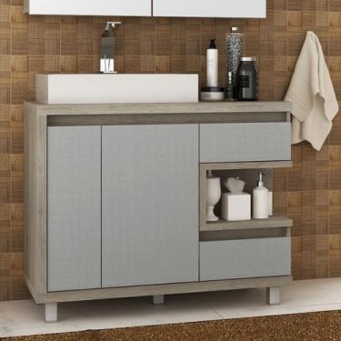 Imagem de Gabinete para banheiro com Cuba Malbec 100cm Nogal Malaga/Argento Móve