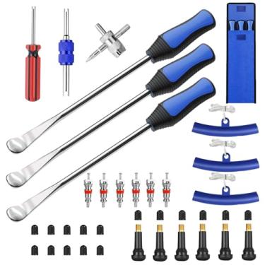 Imagem de HAIYUUS Kit de colher de pneu de 38 cm, 33 peças de ferramentas de pneu para troca de pneus, kit de reparo de pneu para motocicleta, trator de gramado, trocador de pneu de bicicleta com tampas de aro,