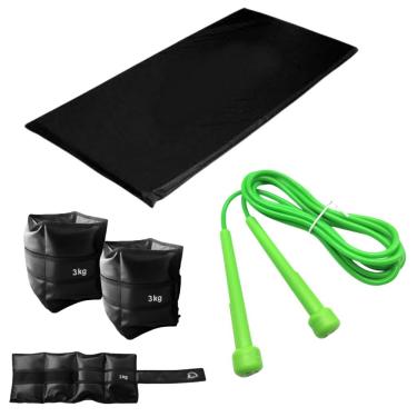 Imagem de Kit Ginástica Colchonete + Tornozeleira Caneleira Peso 3 Kg + Corda de pular