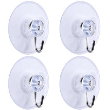 Imagem de Pacote com 4 ganchos transparentes com ventosa – Ganchos de parede adesivos fortes com ganchos de metal para banheiro, cozinha e portas de vidro – Almofadas removíveis sem vestígios para azulejo,