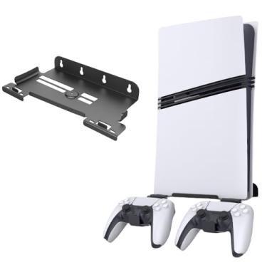 Imagem de AARONMEI Suporte vertical de parede com 2 suportes de controle para PlayStation 5 Pro/Slim - Base de suporte de armazenamento (preto)