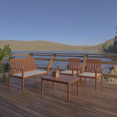 Imagem de Conjunto para Jardim com Mesa Lateral, 2 Poltronas e Banco em Madeira Maciça Havelock Cedro Rosa