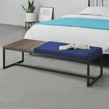 Imagem de Calçadeira Recamier Londres 160cm Industrial Preto Suede Azul Marinho Tampo Quadrado mdf Madeira - Ahz Móveis