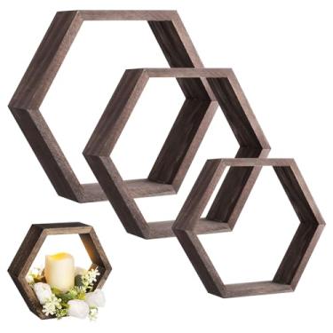 Imagem de 3 peças de lanternas decorativas de madeira para decoração de mesa de casamento, castiçais de madeira vintage, centros de mesa para casa de fazenda, mesa, festa, decoração de casa (marrom)