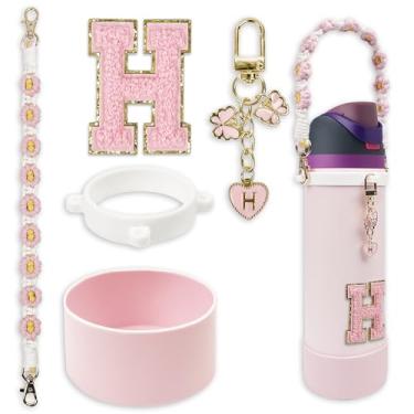 Imagem de Conjunto de monograma fofo de bota de silicone compatível com garrafa de água Owala 680 g - Acessórios perfeitos para Owala Tumbler, Owala Free Sip, Pink Owala, Black Owala, copo de café owala (rosa,