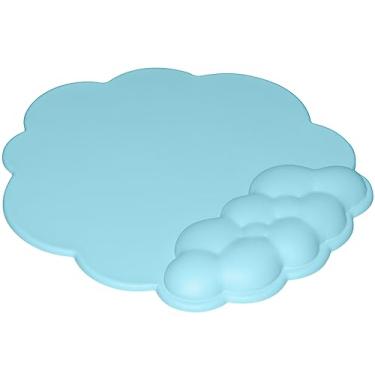 Imagem de JIKIOU Mouse pad suporte de pulso com superfície de couro, mouse pad de descanso de pulso nuvem com espuma de memória, base de poliuretano antiderrapante para casa, escritório, laptop, Mac, fácil