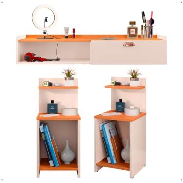 Imagem de Kit 2 Mesas Cabeceira Mesinha Lateral Fantasy Off White/Cinamomo Penteadeira Suspensa Camarim Decor Puxador Concha Quarto - Lojas RPM