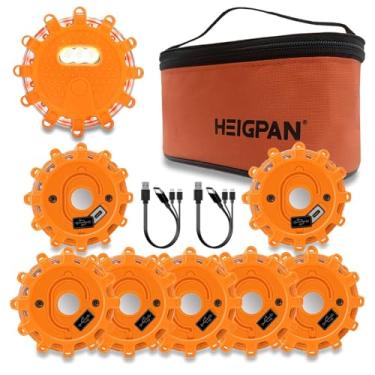 Imagem de HEIGPAN GP908B LED Road Flares com cabo USB-C e base magnética, com 9 modos de piscar para segurança e aviso de emergência na estrada. Ideal para veículos e presentes de Natal (pacote com 8) laranja