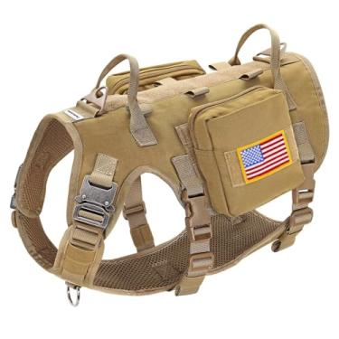 Imagem de Forestpaw Peitoral para cães de tamanho médio, peitoral tático com alça, sem puxão, estilo militar, colete para cães de serviço com bolsos ajustáveis para cães médios, marrom, peito 49,5-105,4 cm
