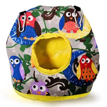 Imagem de CNBEAUM Rede de papagaio cama cabana de pássaro ninho saco de dormir casa aconchegante rede de pássaros pendurado caverna brinquedo para animais de estimação pequenos e médios (cor: coruja, tamanho