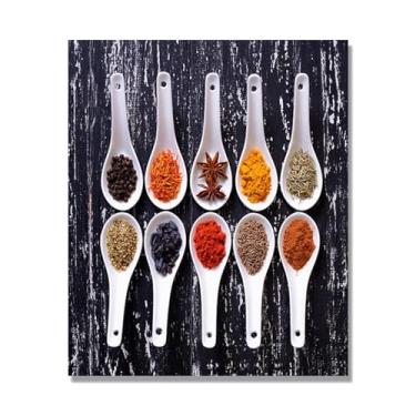 Imagem de Arte de parede colorida em tela para especiarias e colher de tempero | Decoração de cozinha vintage | Arte moderna para casa e sala de jantar (especiarias mistas 03). 50 x 60 cm - 19,6 x 23,6 pol sem
