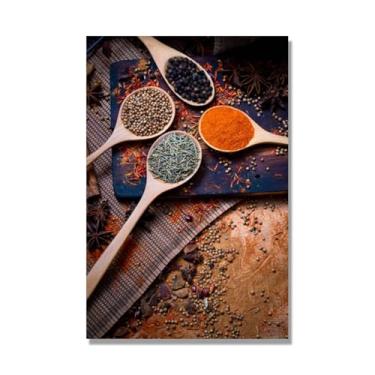 Imagem de Arte de parede colorida em tela para especiarias e colher de tempero | Decoração de cozinha vintage | Arte moderna para casa e sala de jantar (especiarias mistas 45). 80 x 120 cm - 31,5 x 47,3 pol sem