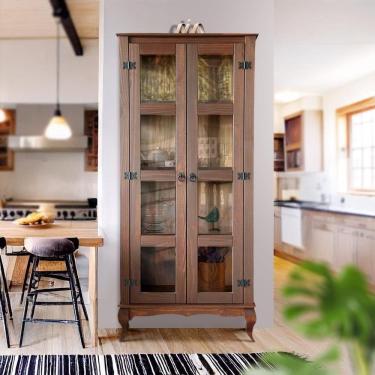 Imagem de Cristaleira Rústica Madeira Maciça 2 Portas Vidro Lateral D113vl Imbuia Shop Jm Imbuia