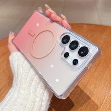 Imagem de MVVKKY Para Samsung Galaxy S24 Ultra Fashion Gradient Clear Magnetic Case Alll Inclusive Anti Fall Soft Silicone Shockproof Cover (Para Samsung Galaxy S24 Ultra/Oarnge)