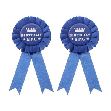 Imagem de PATIKIL Fita BIRTHDAY King, broche de crachá de folha de flandres em tecido de cetim para mulheres, broche, presentes, decorações de festa, azul/branco, 5.9inch, Poliéster, Liga metálica.