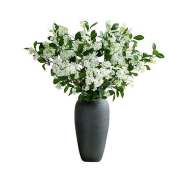 Imagem de Flores artificiais em vaso, simulação de flores Osmanthus, buquê de flores falsas, decoração de mesa, arranjos de flores de seda artificial para decoração de festa e escritório em casa