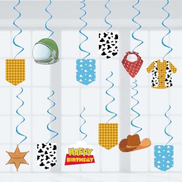 Imagem de Decoração de festa de história de desenho animado, decoração de festa de aniversário infantil, montada e pronta para usar, céu azul, nuvens brancas, jogos, redemoinhos pendurados, flâmulas de festa