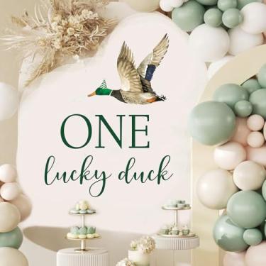 Imagem de JarThenaAMCS Mallard Duck Hunting First Birthday Party Decal Sign One Lucky Duck Wall Sticker Decal for 1st Birthday Baby Shower Balloon Arch Backdrop Wall Decor