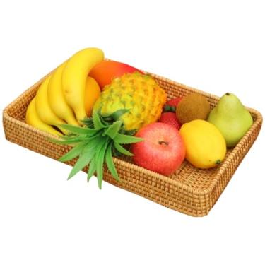 Imagem de Bandeja de servir de vime, bandeja de tecido retangular, cesta de vime natural, bandeja de vime decorativa de bancada para depósitos de frutas, legumes, bebidas, lanches, café da manhã (G)