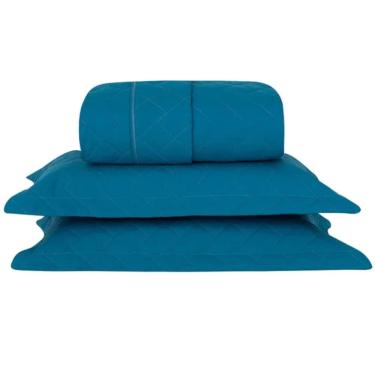Imagem de Kit Cobreleito Super King Dupla Face Privilege 200 fios Andreza - Azul Petróleo