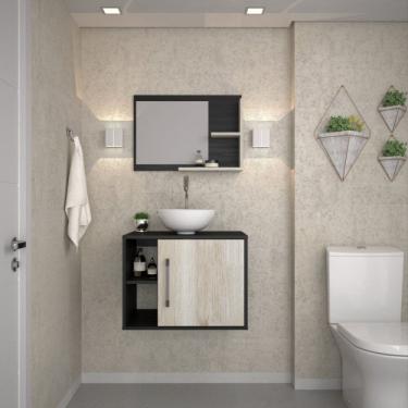 Imagem de Conjunto para Banheiro Gabinete com Cuba Redonda R30 e Espelheira Laura Preto ônix Snow